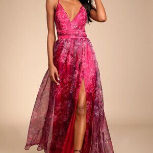 Lulus Magenta Floral Print Dress Size Extra Small